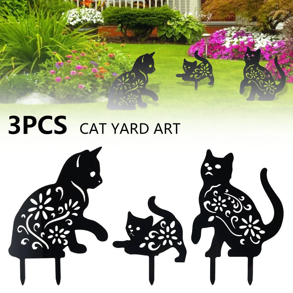 3 Pack Black Cat Silhouette Garden Statues