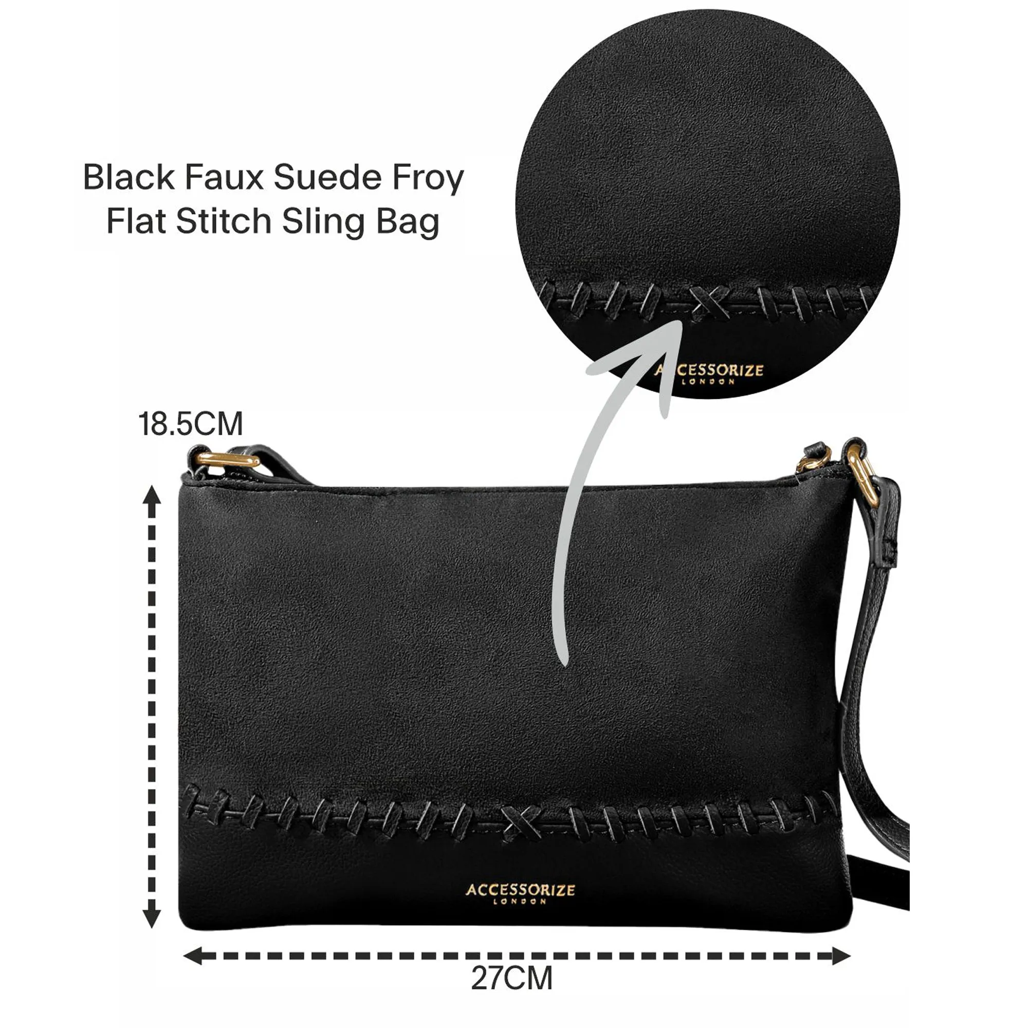 Accessorize London Women's Black Faux Leather Stitch Detail Sling Bag