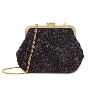 Accessorize London Women's Black Star Embellished Clip Frame Bag