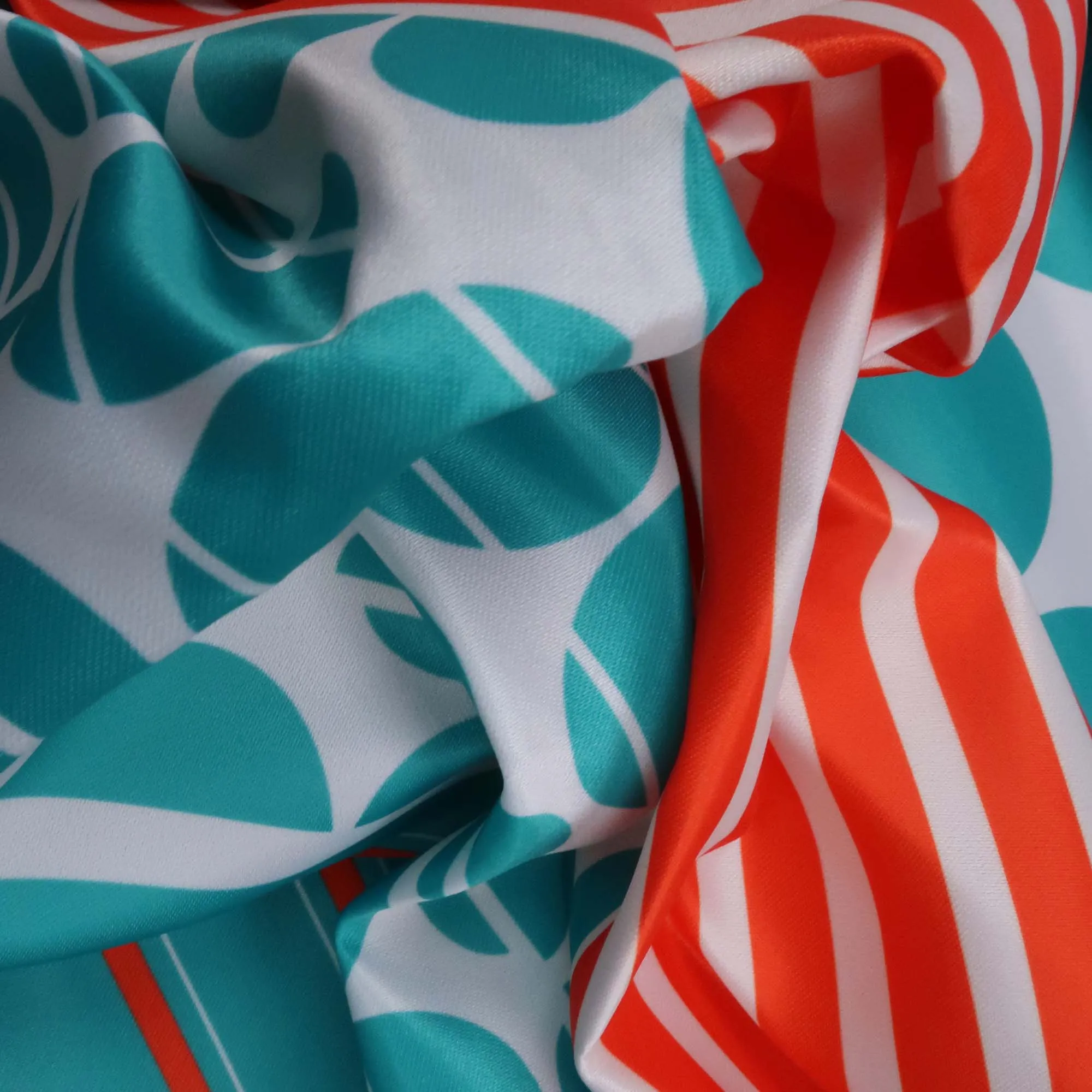 Aqua and Orange Multi Patterned Printed Polyester