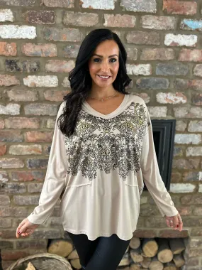 Biscuit Elegant Gold Print Top Niamh