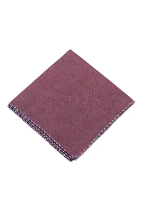 Blue X-Stitch Edge Dark Burgundy Linen Pocket Square