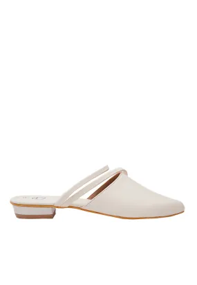 Cream Pointed Strap Flat Mules