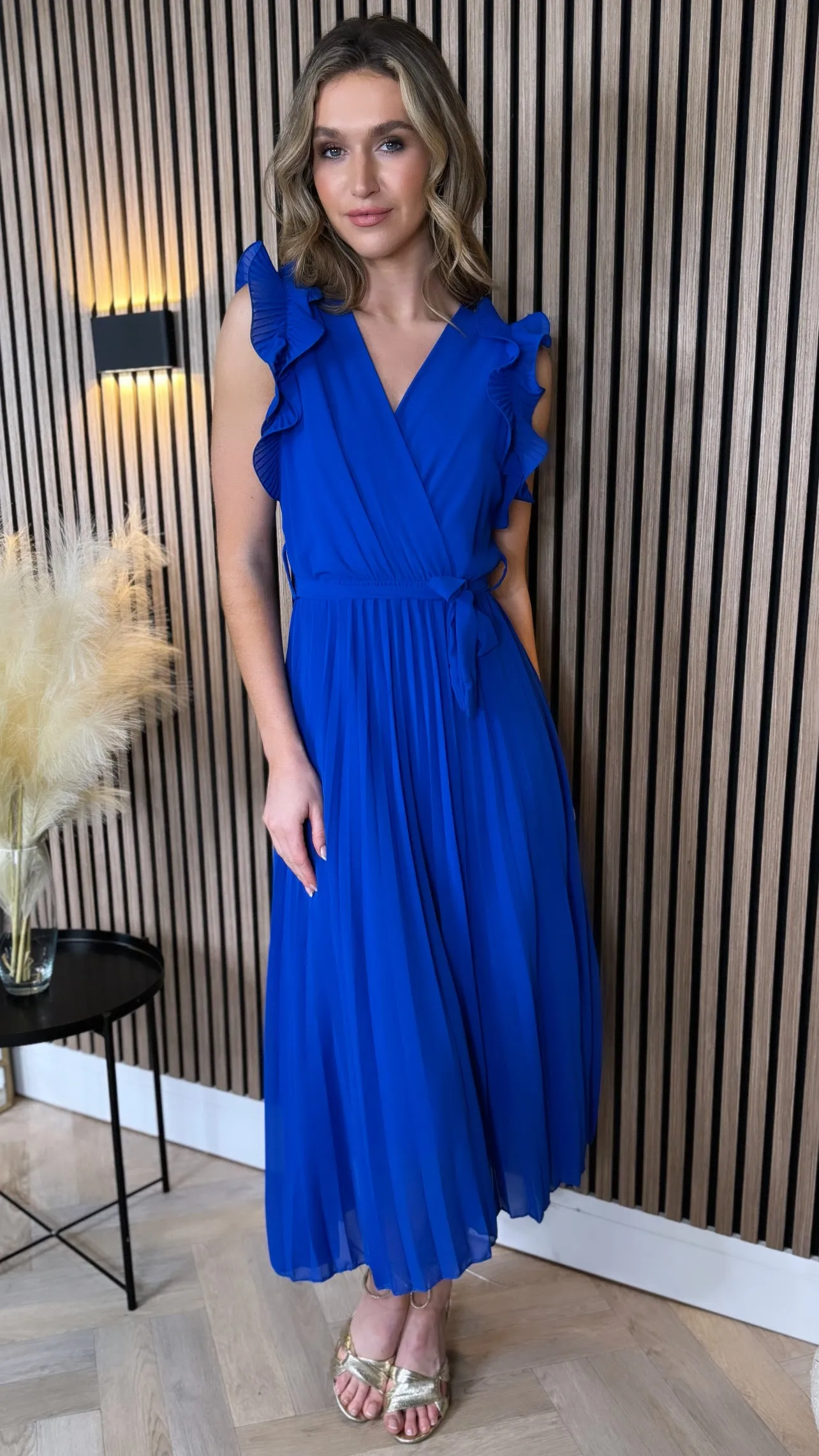 Farah Royal Blue Pleated Midi Dress