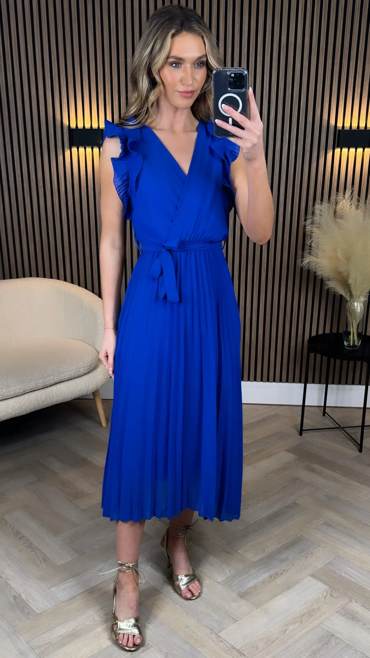 Farah Royal Blue Pleated Midi Dress