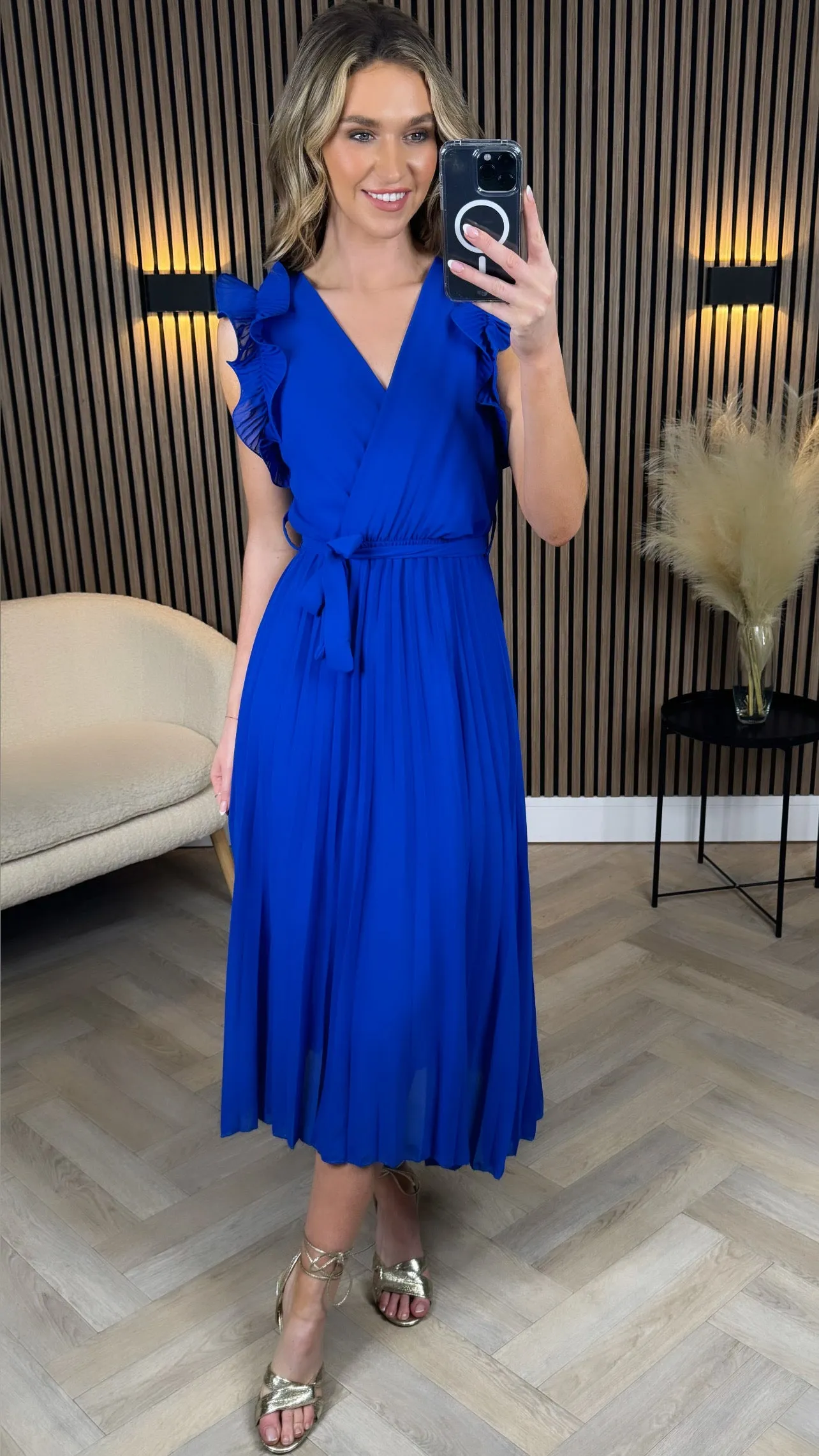 Farah Royal Blue Pleated Midi Dress