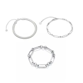 Figaro & Snake Chain Bracelet Bundle (Silver)