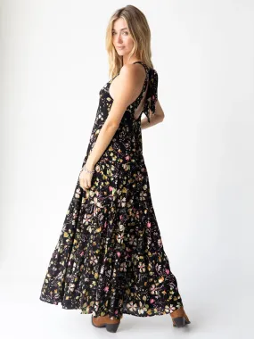 Halle Printed Halter Maxi Dress - Black Floral Stems