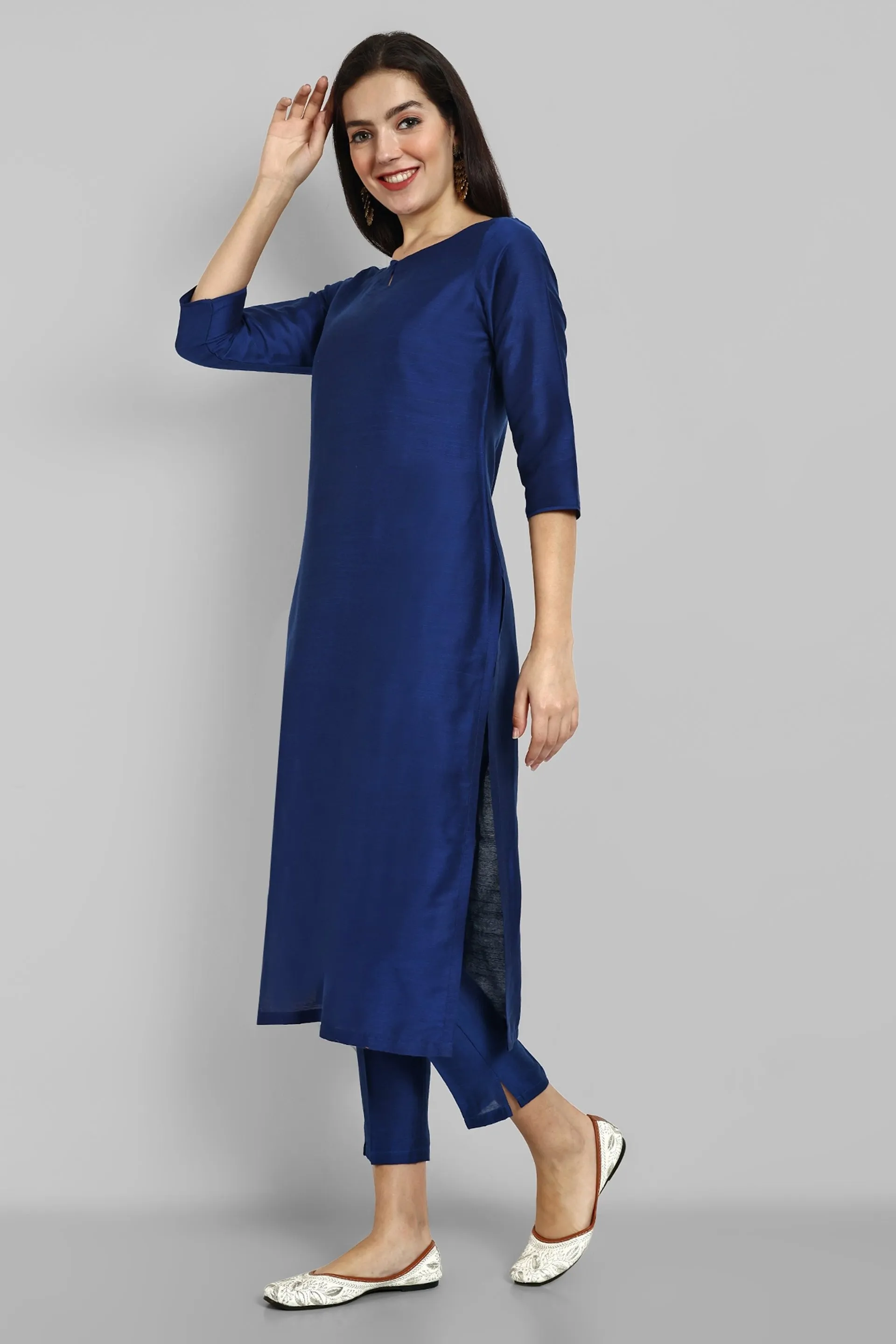 Ink Blue Kurta with Elasticated Pant - Set of 2