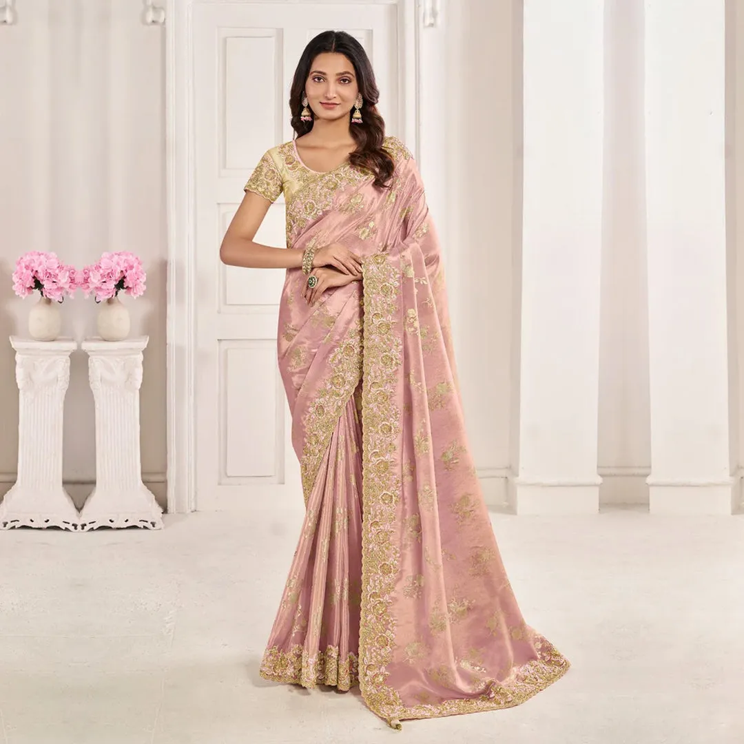 Peach Gold Radiance Embroidered Saree