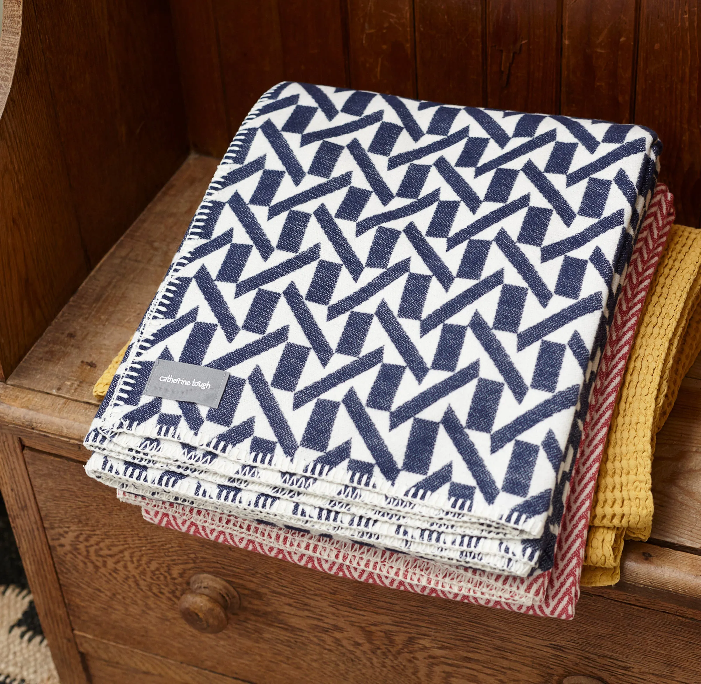 Tumbling Blocks Navy Organic Cotton Throw