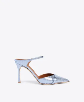 Uma 90 Metallic Blue Leather Mules