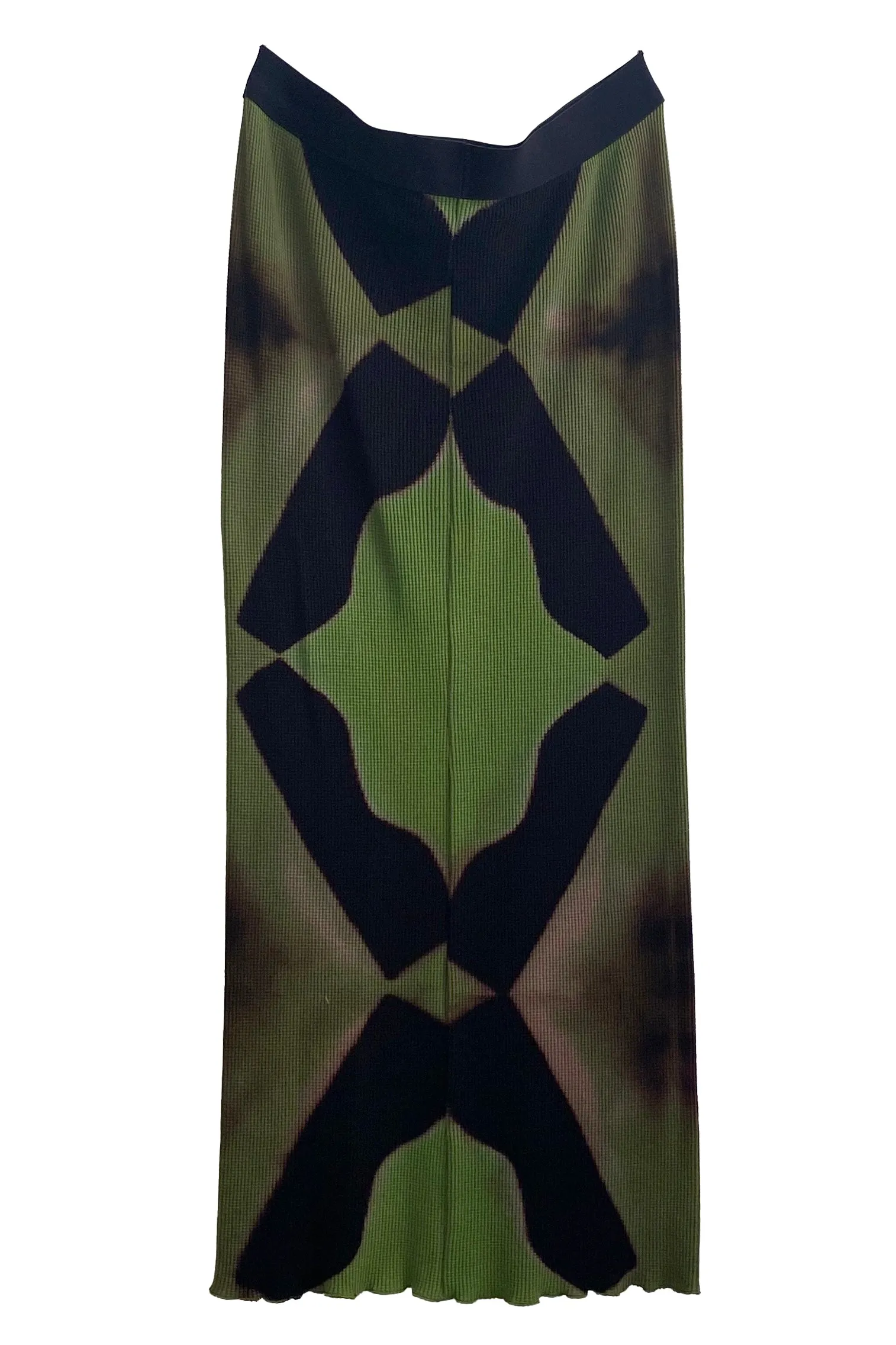 Waffle Stretch Tube Skirt w/ Itajime Stick Dye - Green & Black - Small