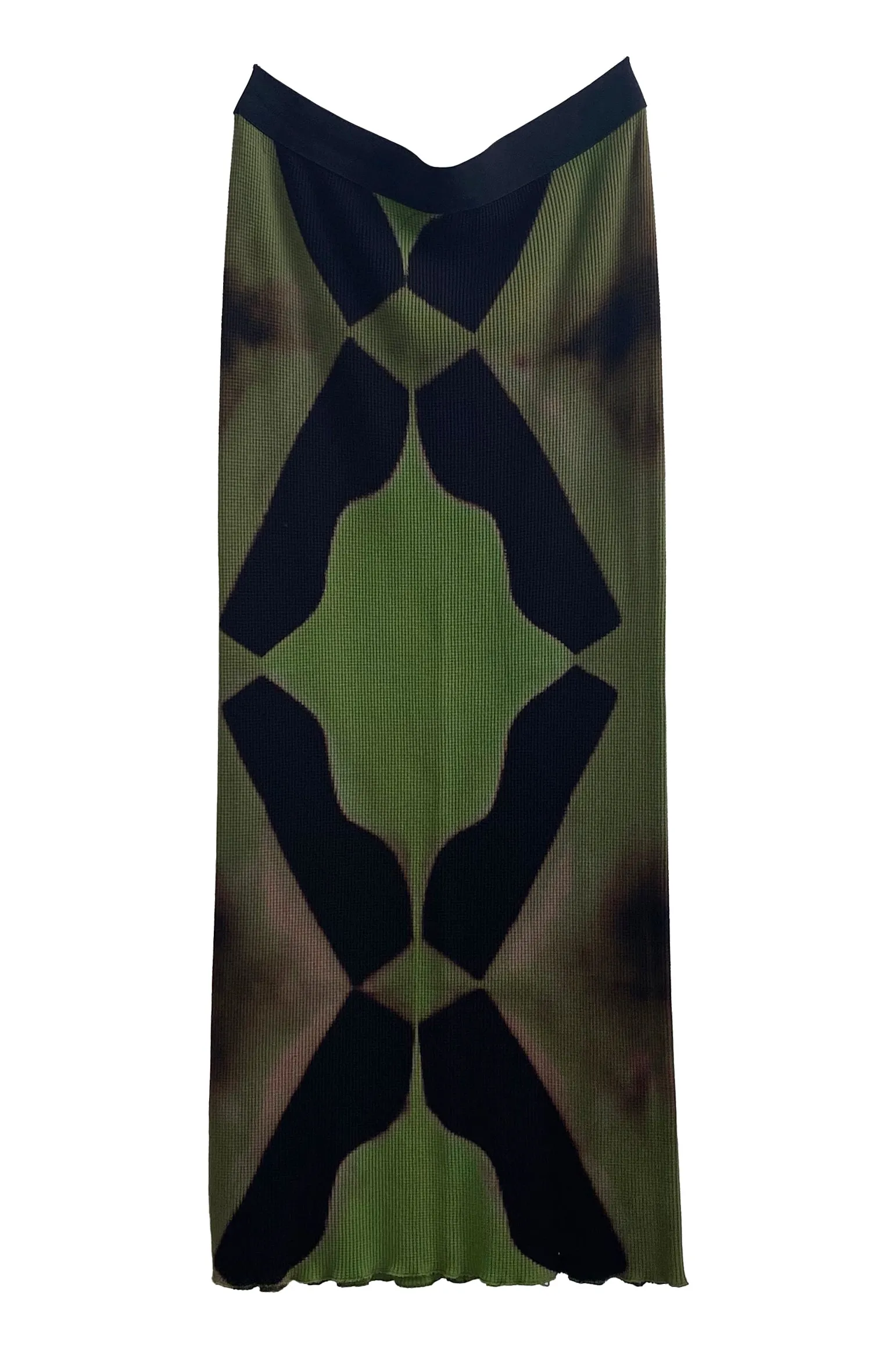 Waffle Stretch Tube Skirt w/ Itajime Stick Dye - Green & Black - Small