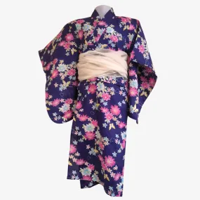 Yukata Girls - Navy blue with yellow butterfly and pink floral design