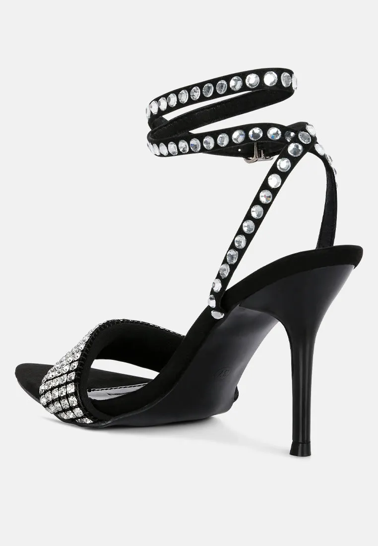 Zurin Black High Heeled Diamante Sandals By Ruw