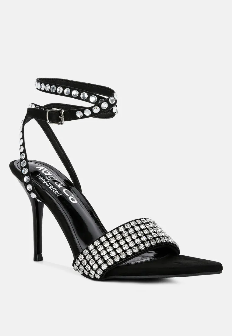 Zurin Black High Heeled Diamante Sandals By Ruw