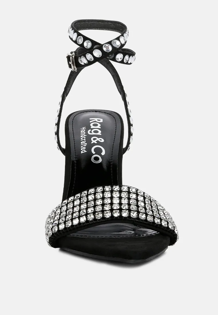 Zurin Black High Heeled Diamante Sandals By Ruw