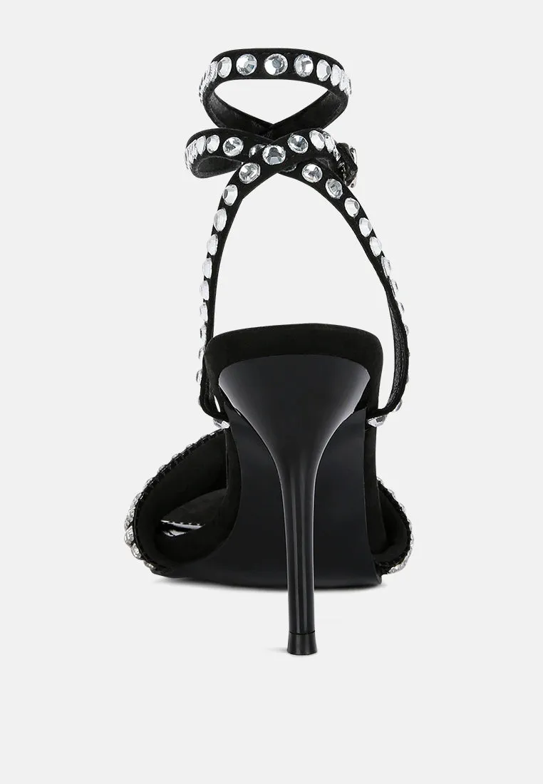 Zurin Black High Heeled Diamante Sandals By Ruw